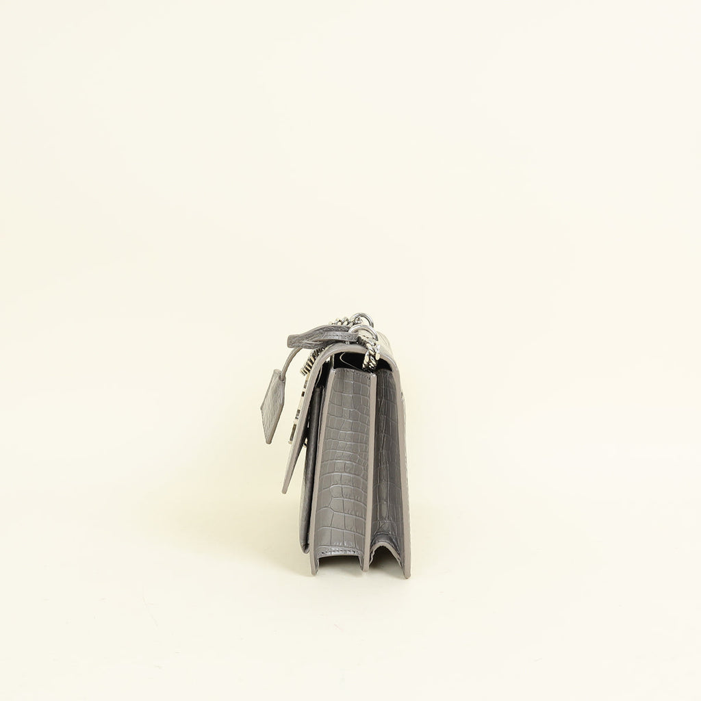 YSL Grey Sunset Croco Embossed Medium Bag