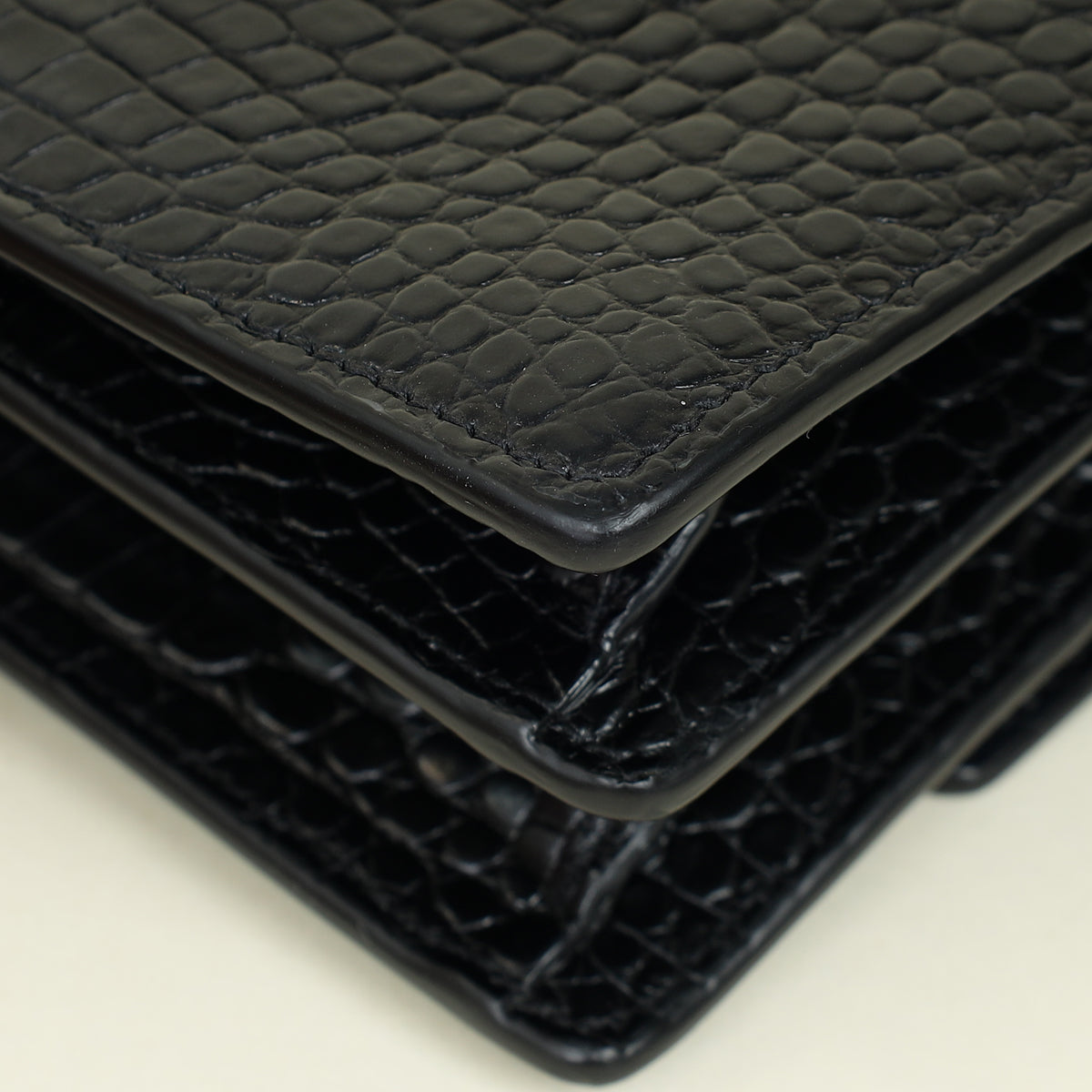 YSL Black Croco Embossed Sunset Chain Medium Shoulder Bag