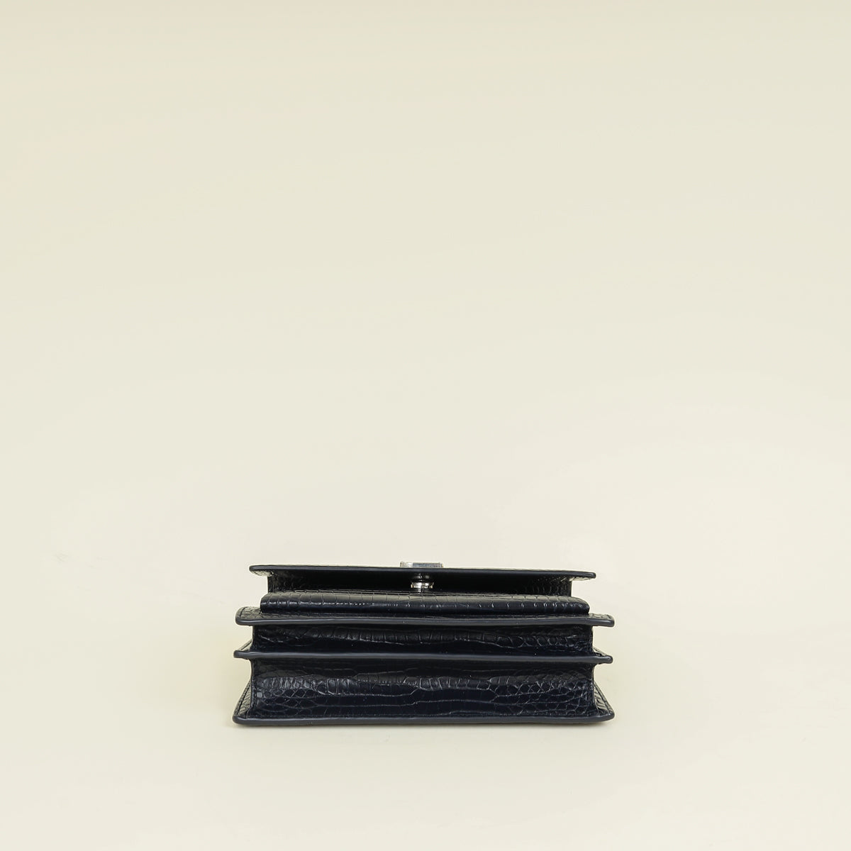 YSL Indigo Blue Croco Embossed Sunset Chain Medium Shoulder Bag