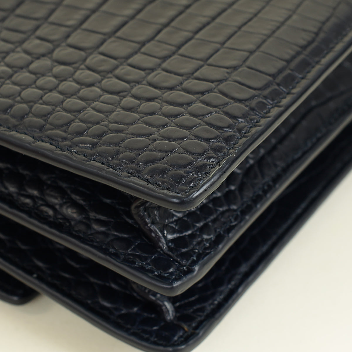 YSL Indigo Blue Croco Embossed Sunset Chain Medium Shoulder Bag