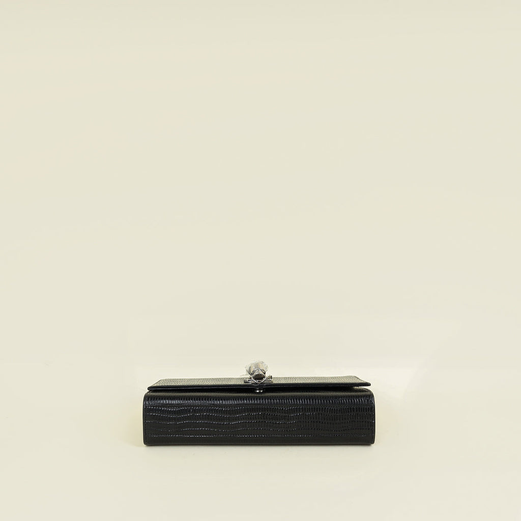 YSL Black Monogram Kate Tassel Lizard Embossed Medium Bag