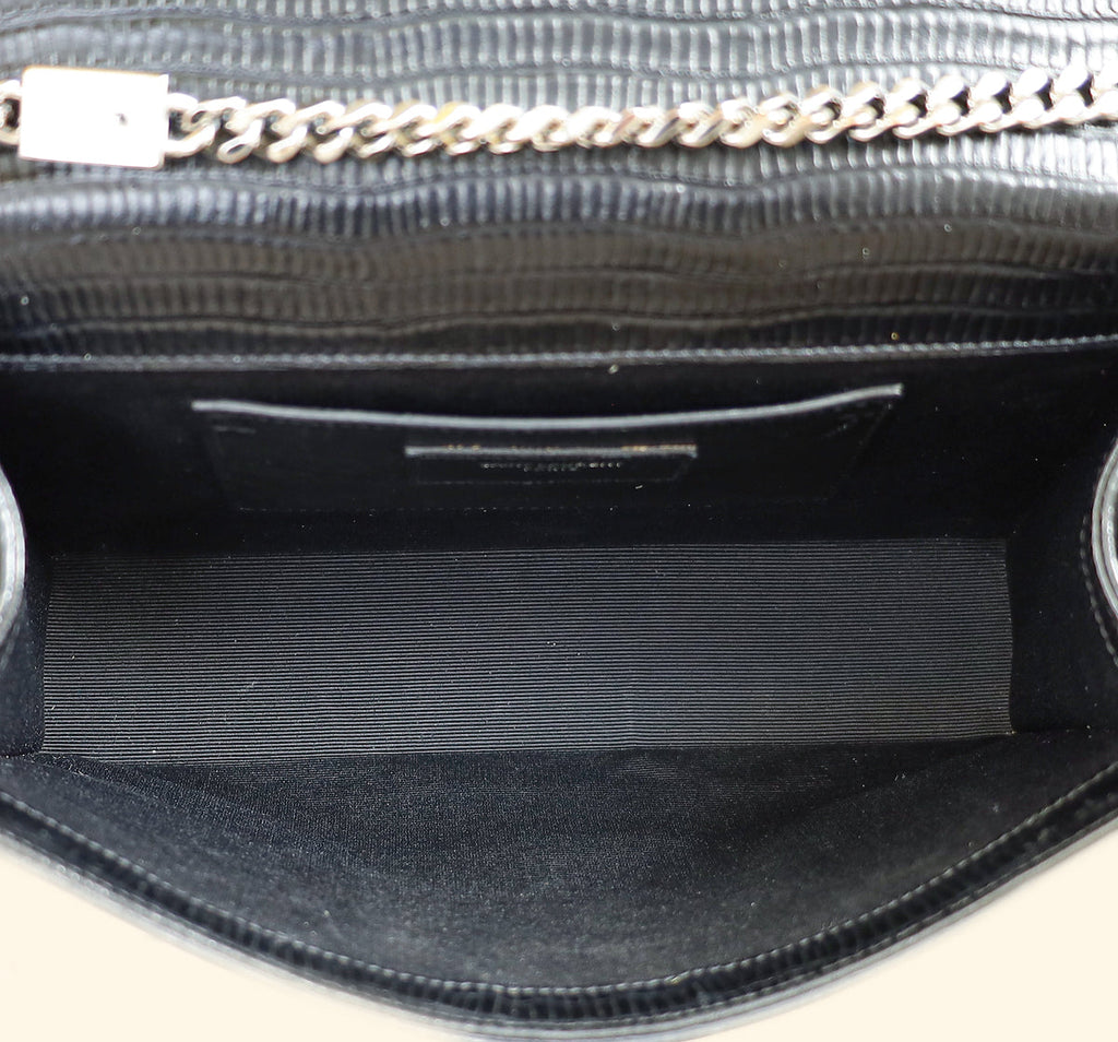 YSL Black Monogram Kate Tassel Lizard Embossed Medium Bag