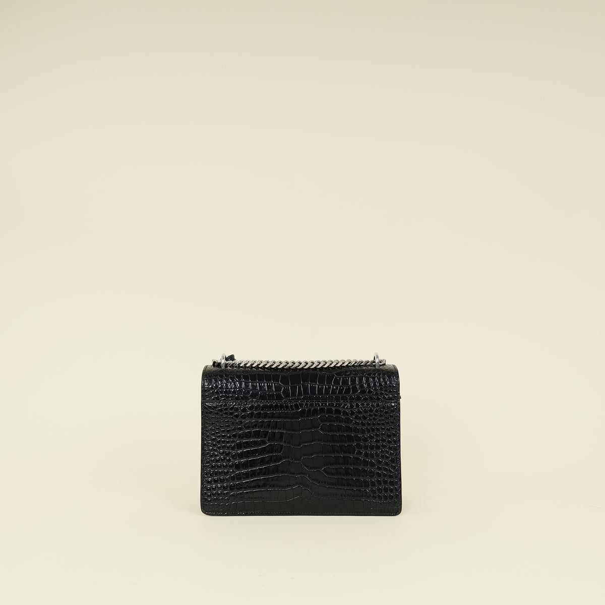YSL Black Croco Embossed Sunset Medium Shoulder Bag