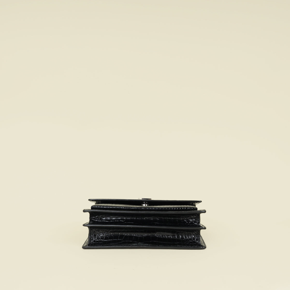 YSL Black Croco Embossed Sunset Medium Shoulder Bag
