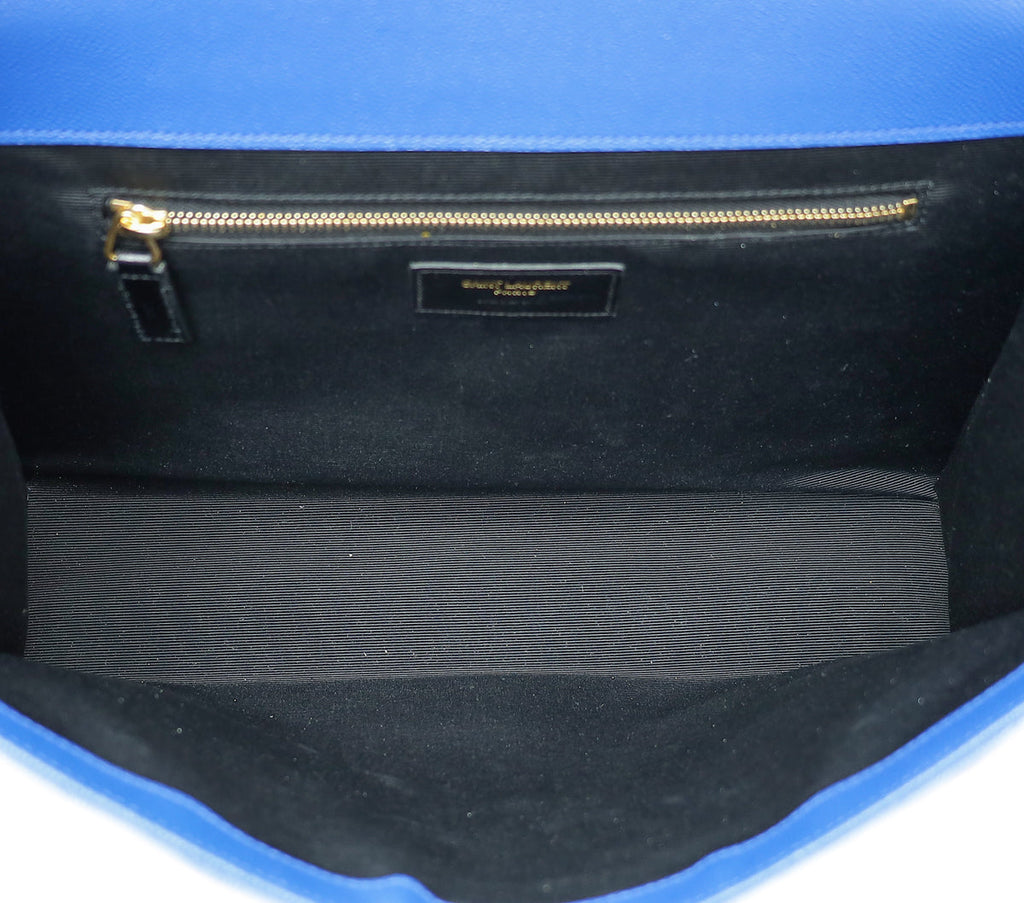 YSL Blue Monogram Chevron Satchel Large Bag