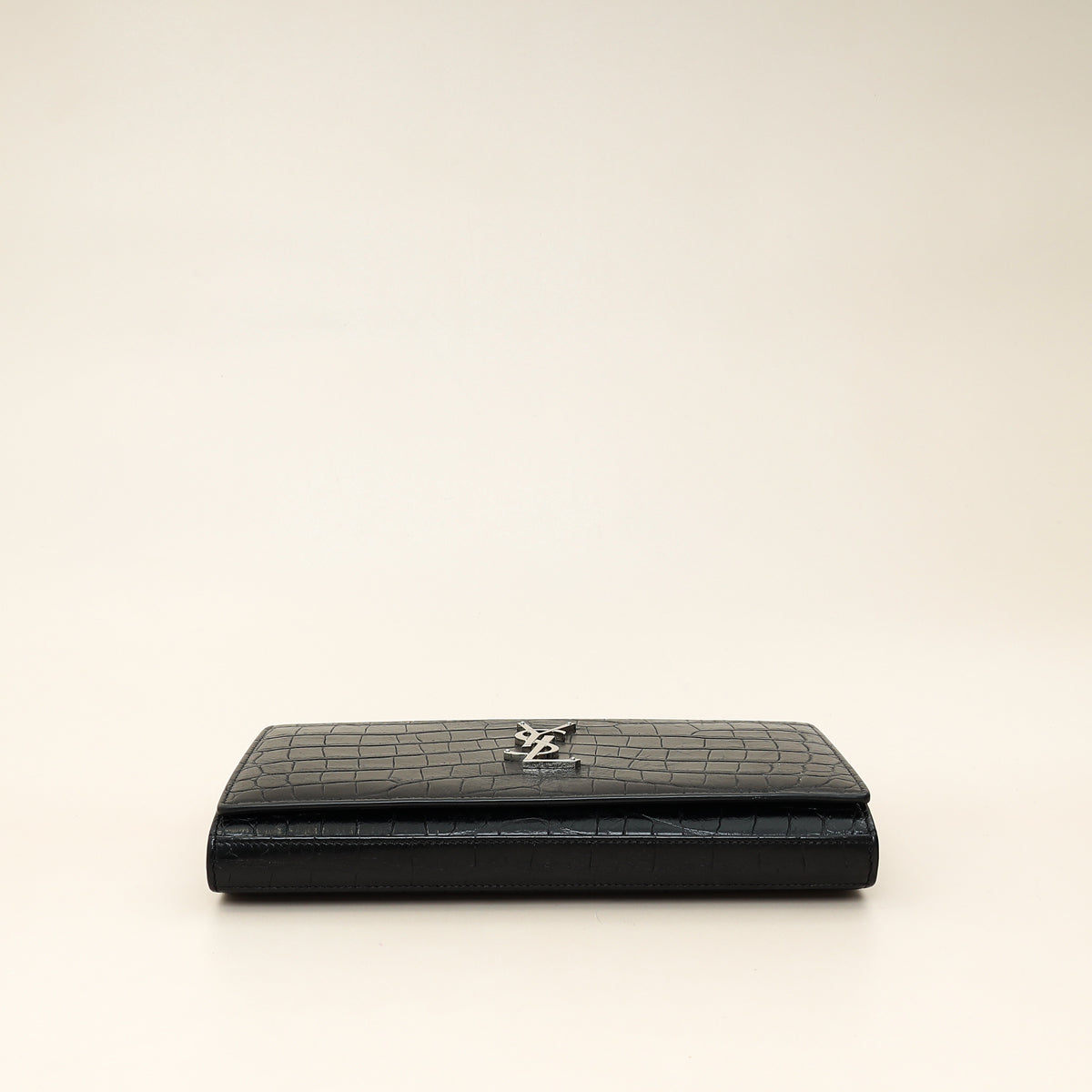 YSL Black Croco Embossed Monogram Kate Wallet On Chain