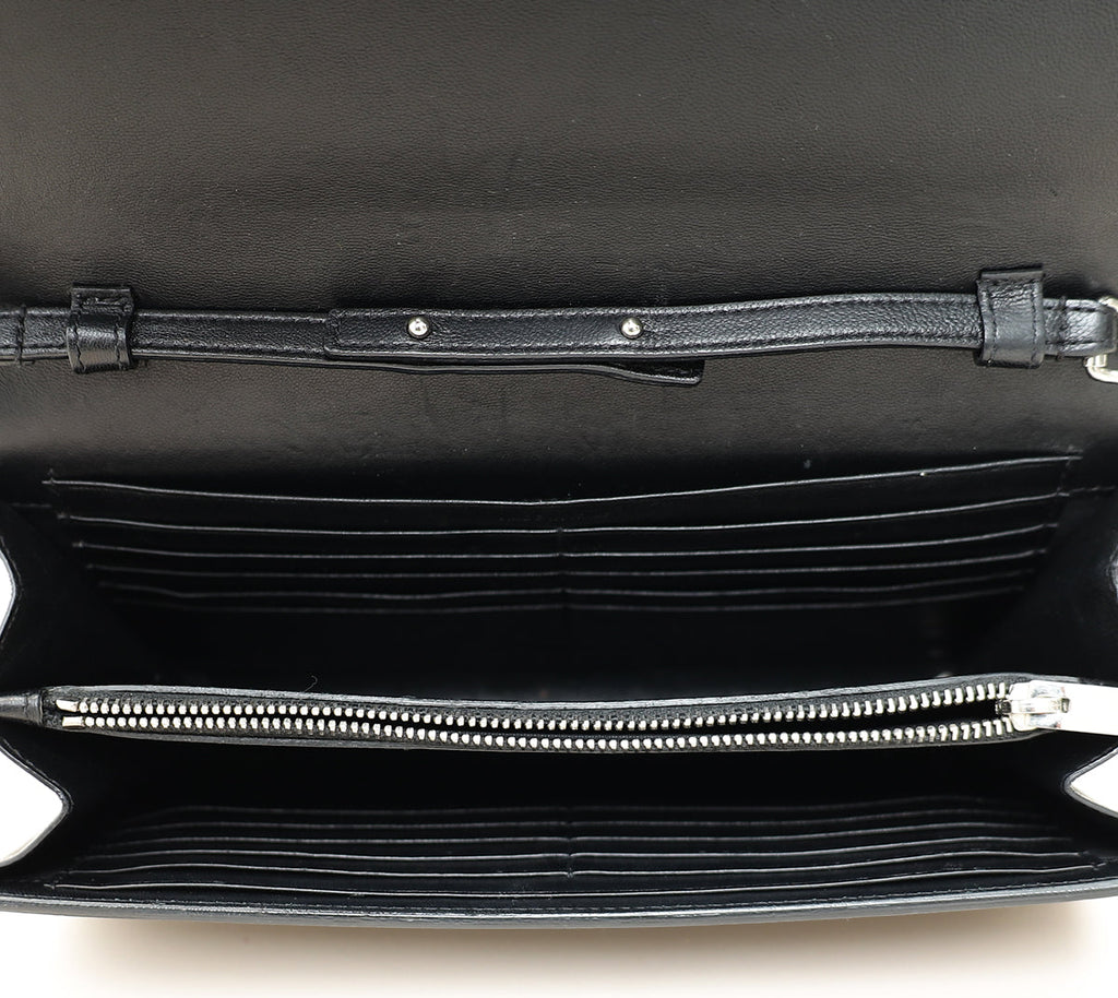 YSL Black Croco Embossed Monogram Kate Wallet On Chain