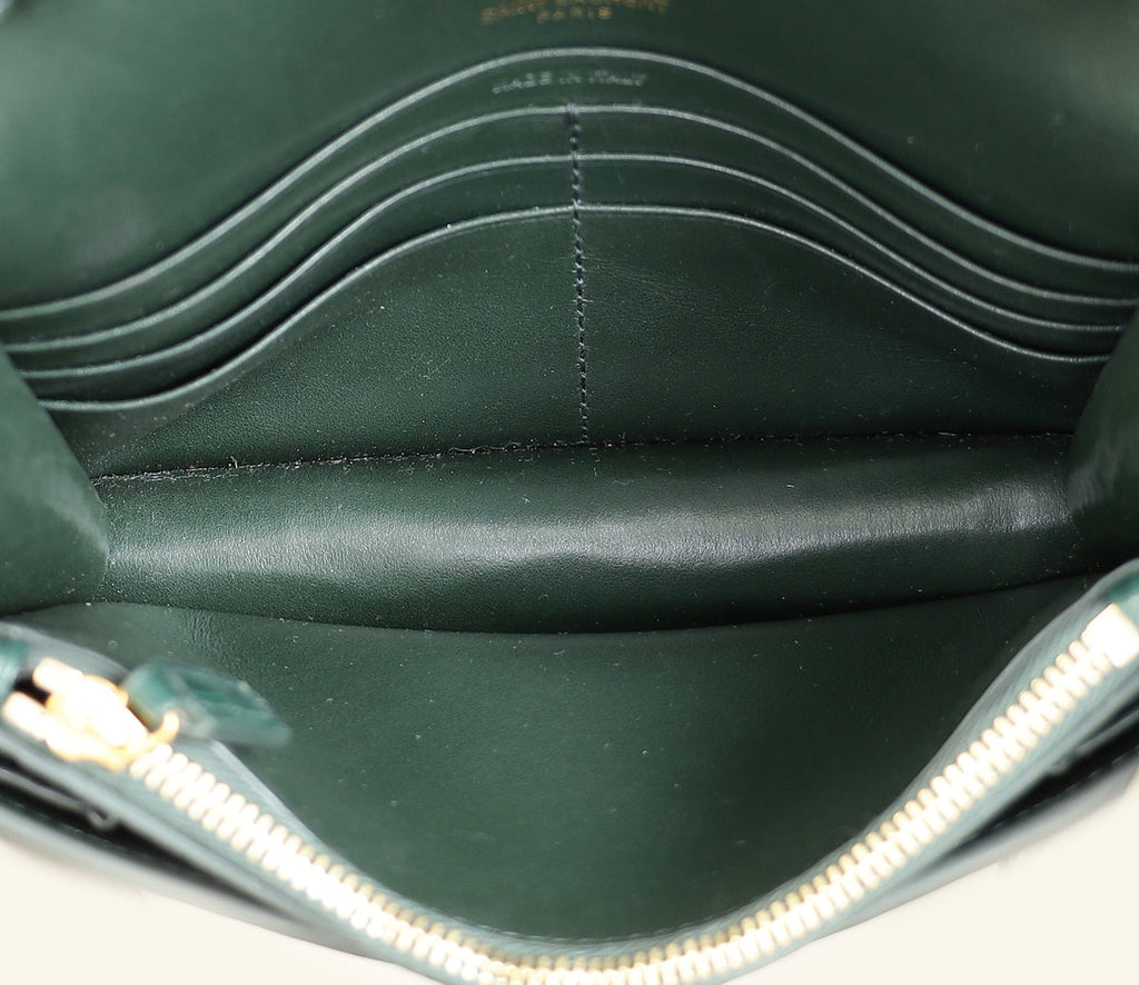 YSL Green Croco Embossed Sunset Wallet on Chain