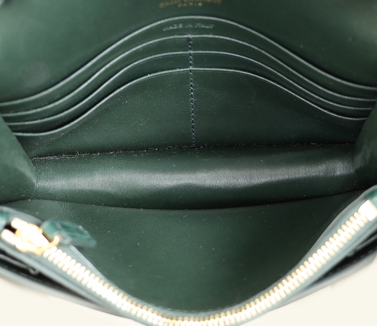 YSL Green Croco Embossed Sunset Wallet on Chain