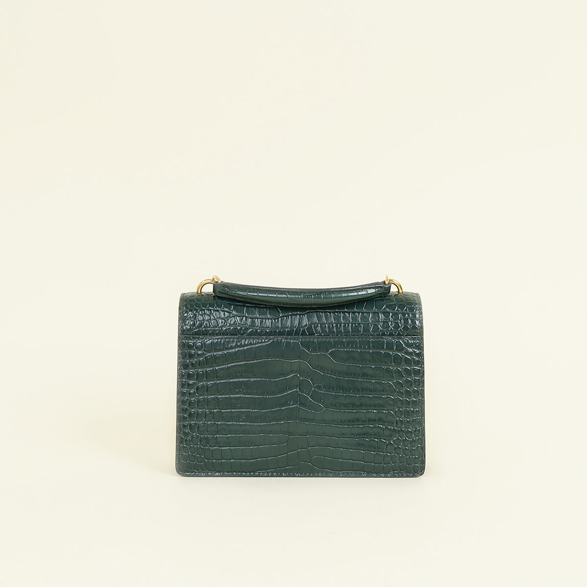 YSL Green Croco Embossed Sunset Wallet on Chain