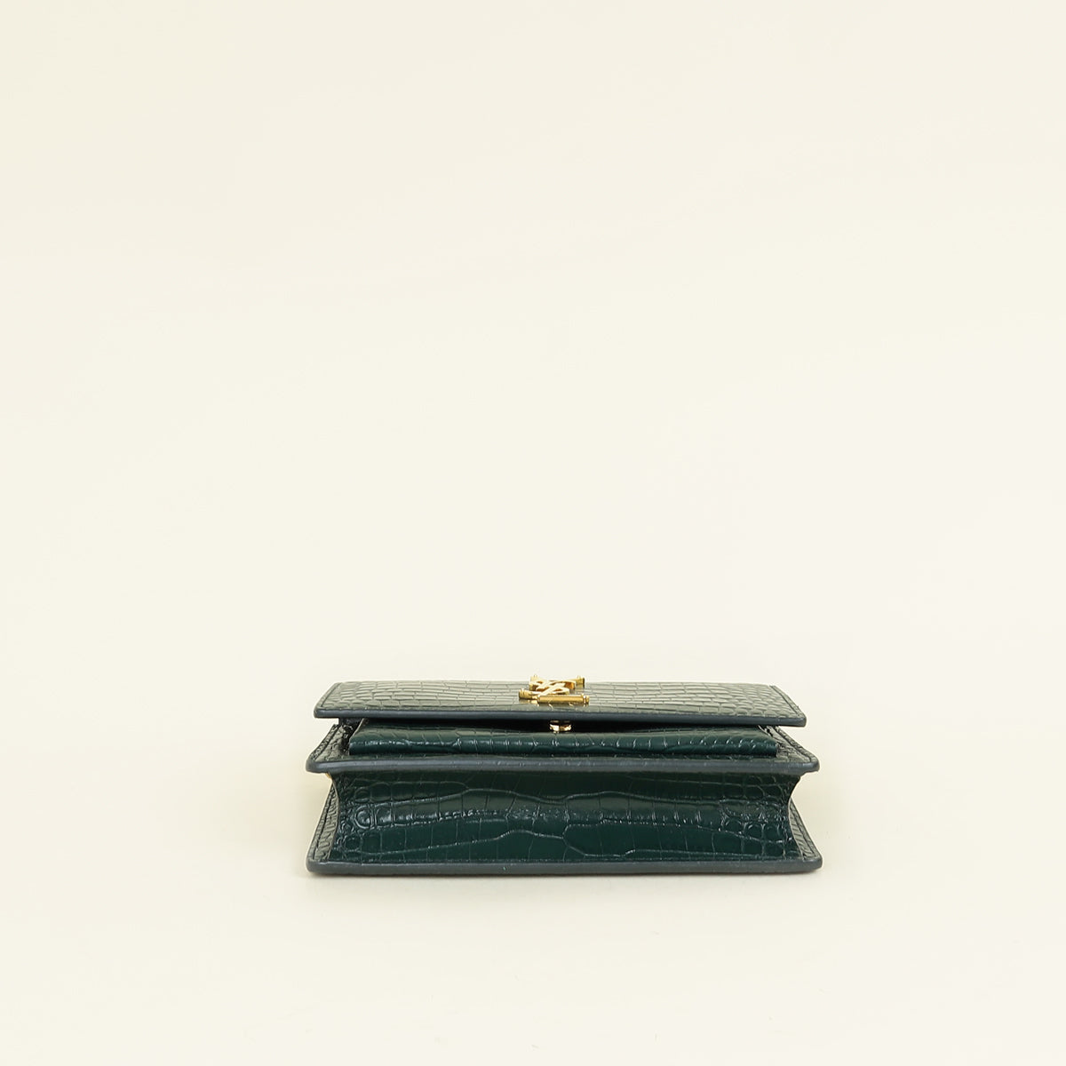 YSL Green Croco Embossed Sunset Wallet on Chain