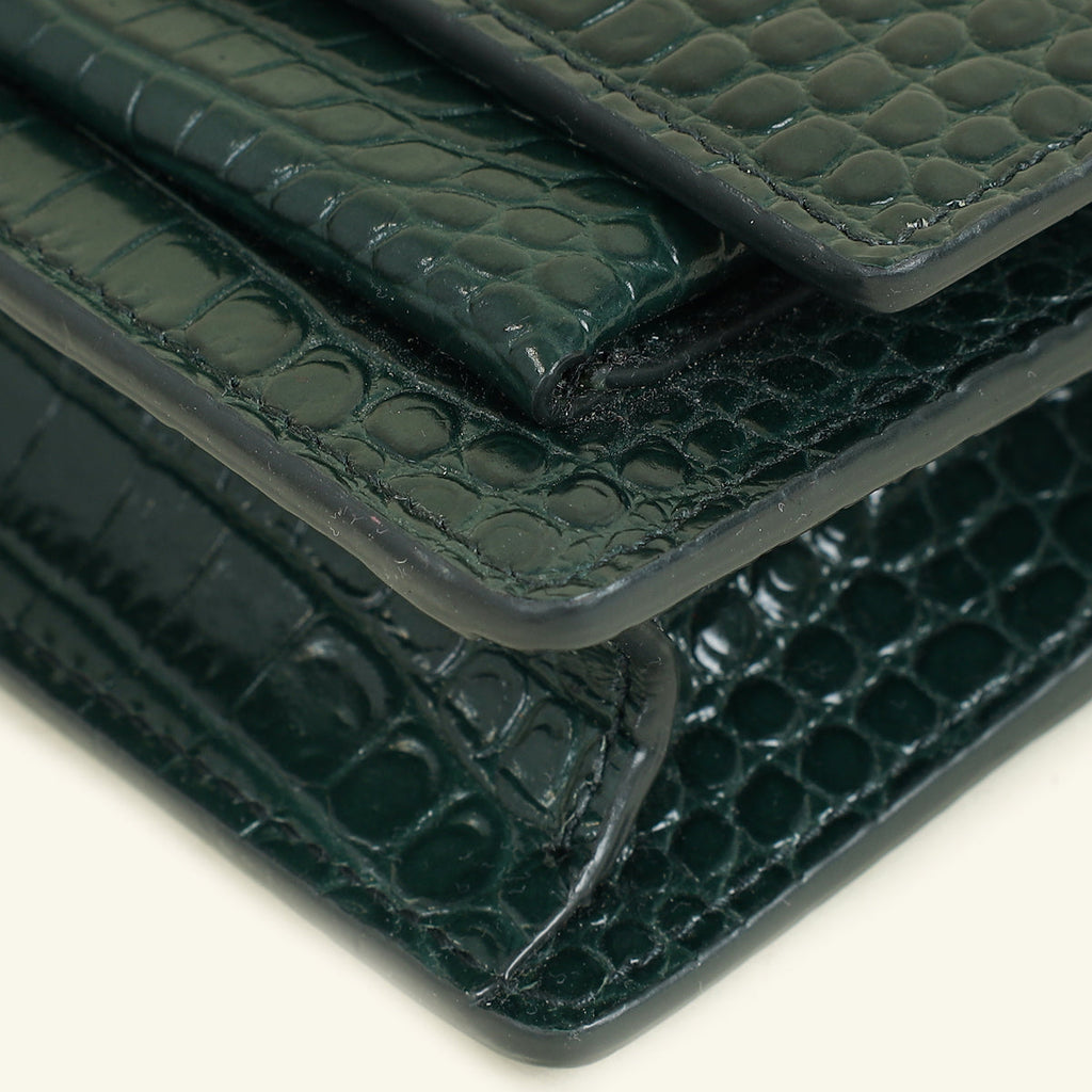 YSL Green Croco Embossed Sunset Wallet on Chain