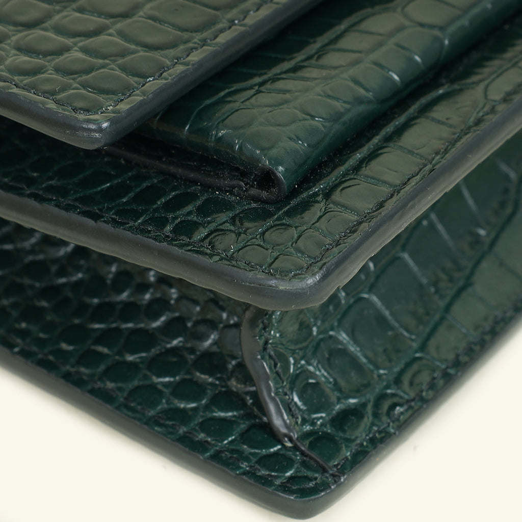 YSL Green Croco Embossed Sunset Wallet on Chain