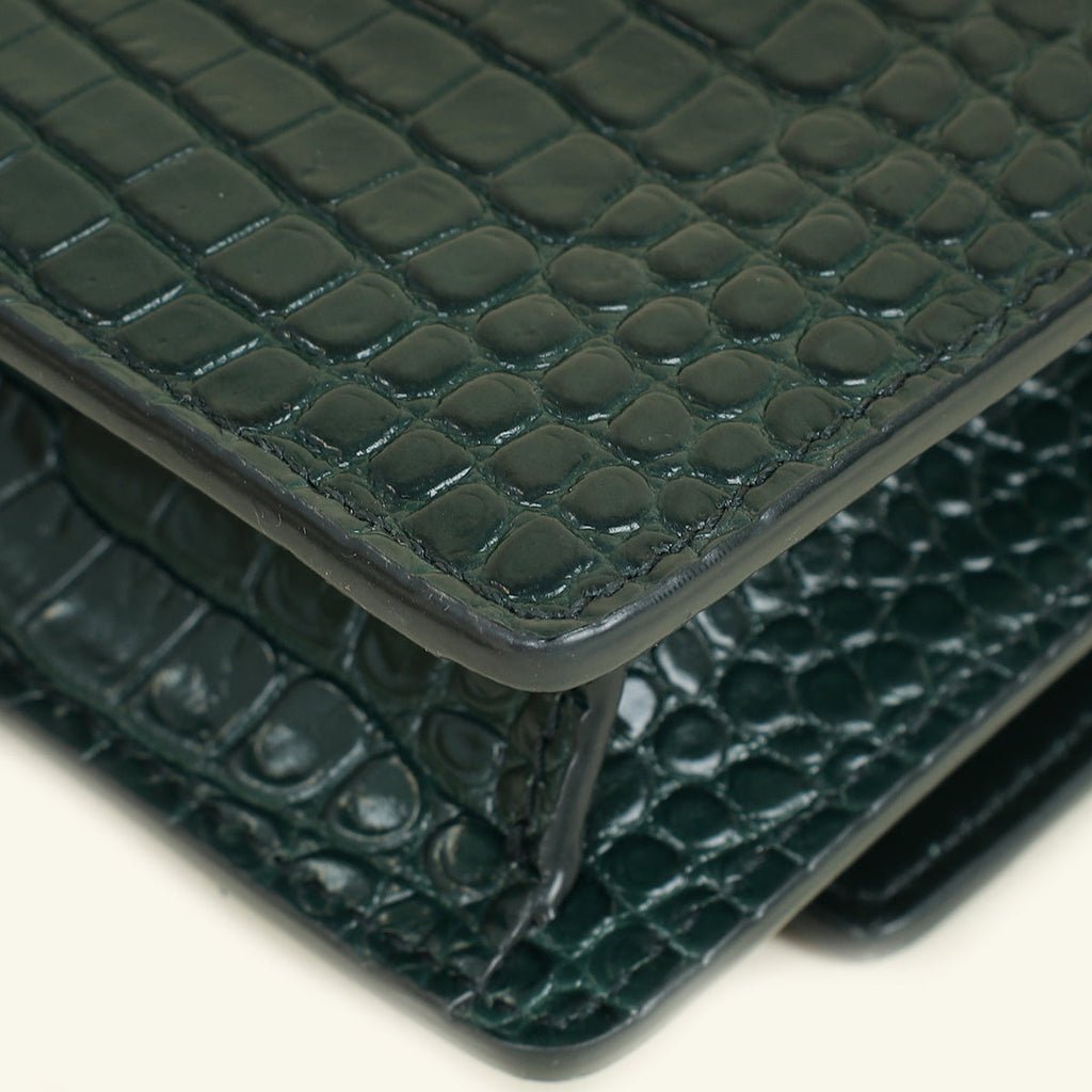 YSL Green Croco Embossed Sunset Wallet on Chain
