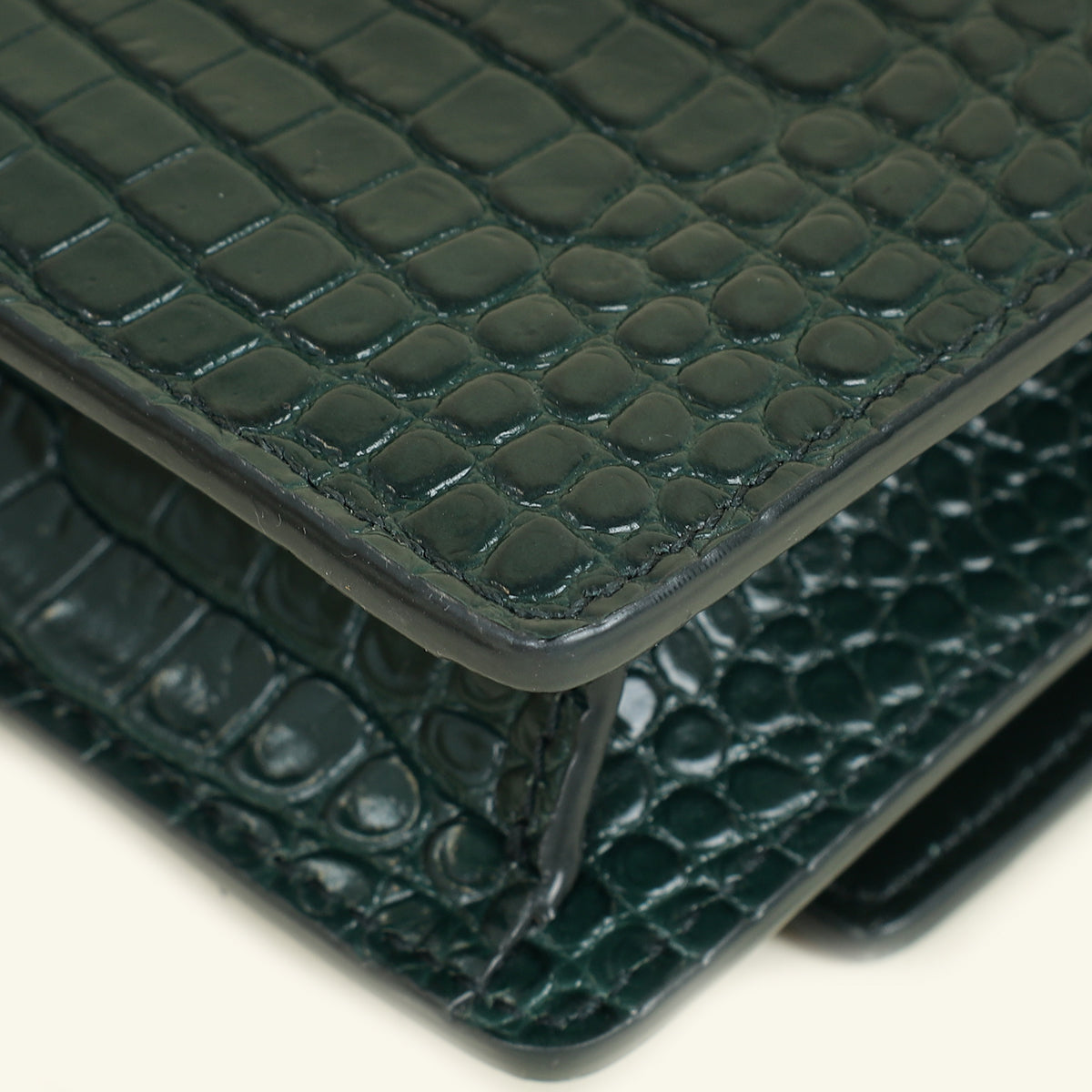 YSL Green Croco Embossed Sunset Wallet on Chain