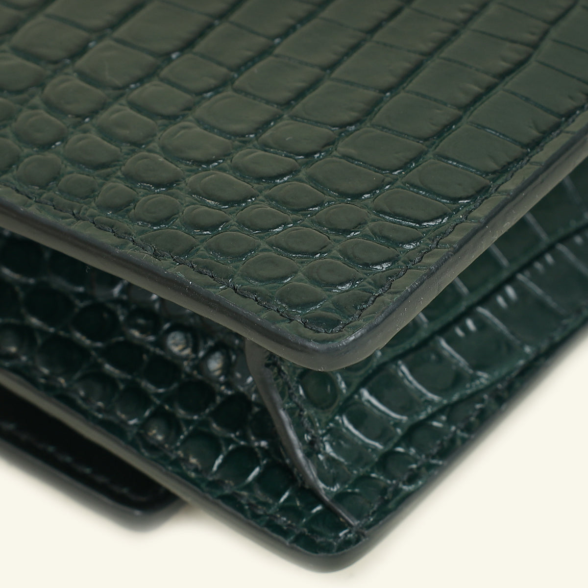 YSL Green Croco Embossed Sunset Wallet on Chain