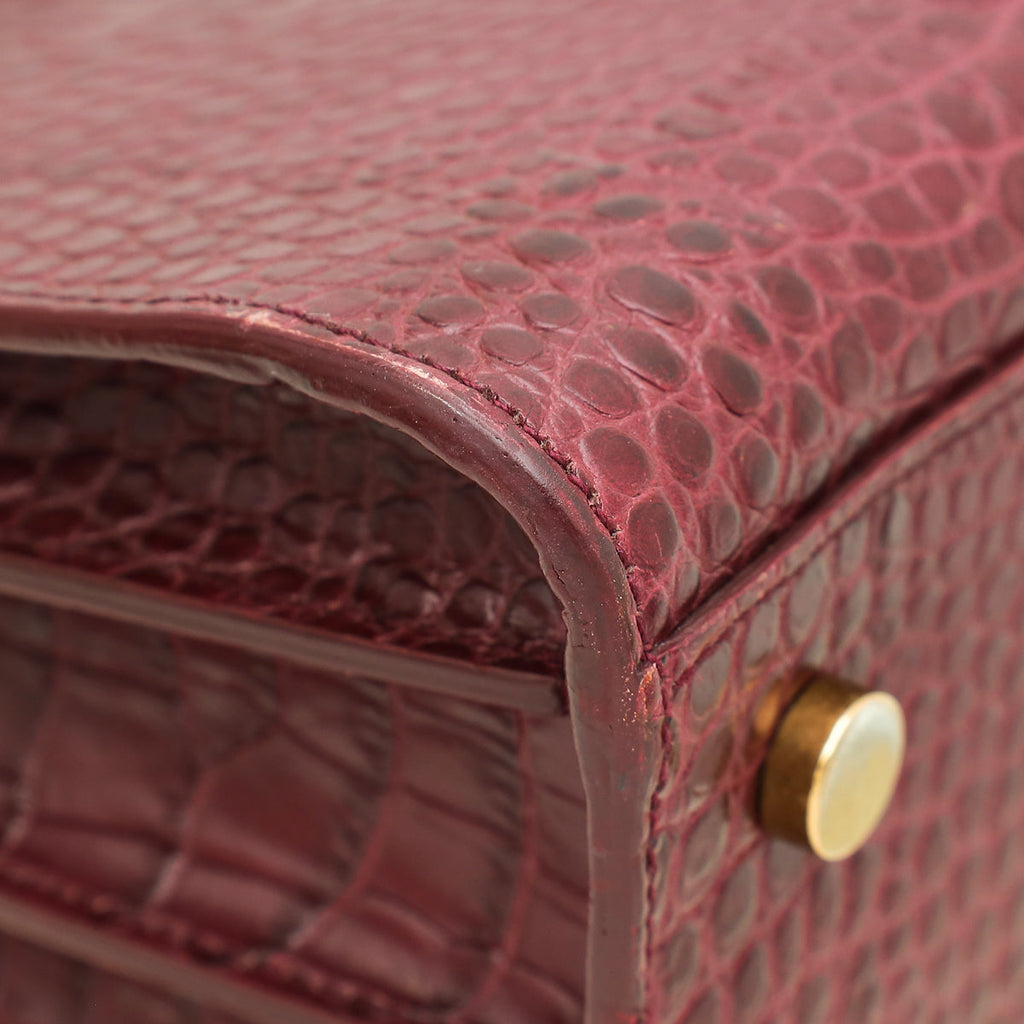YSL Burgundy Croco Embossed Baby Sac de Jour Bag