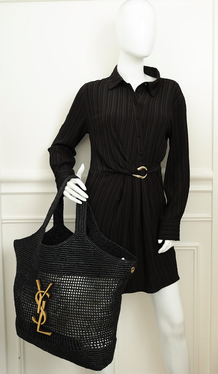 YSL Black Raffia Maxi  Icare Shopping Bag