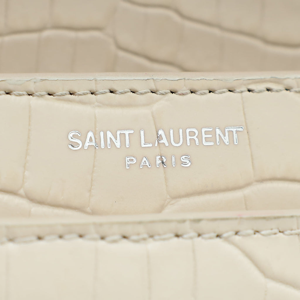 YSL Pinkish Beige Croco Embossed Sunset Medium Chain Bag
