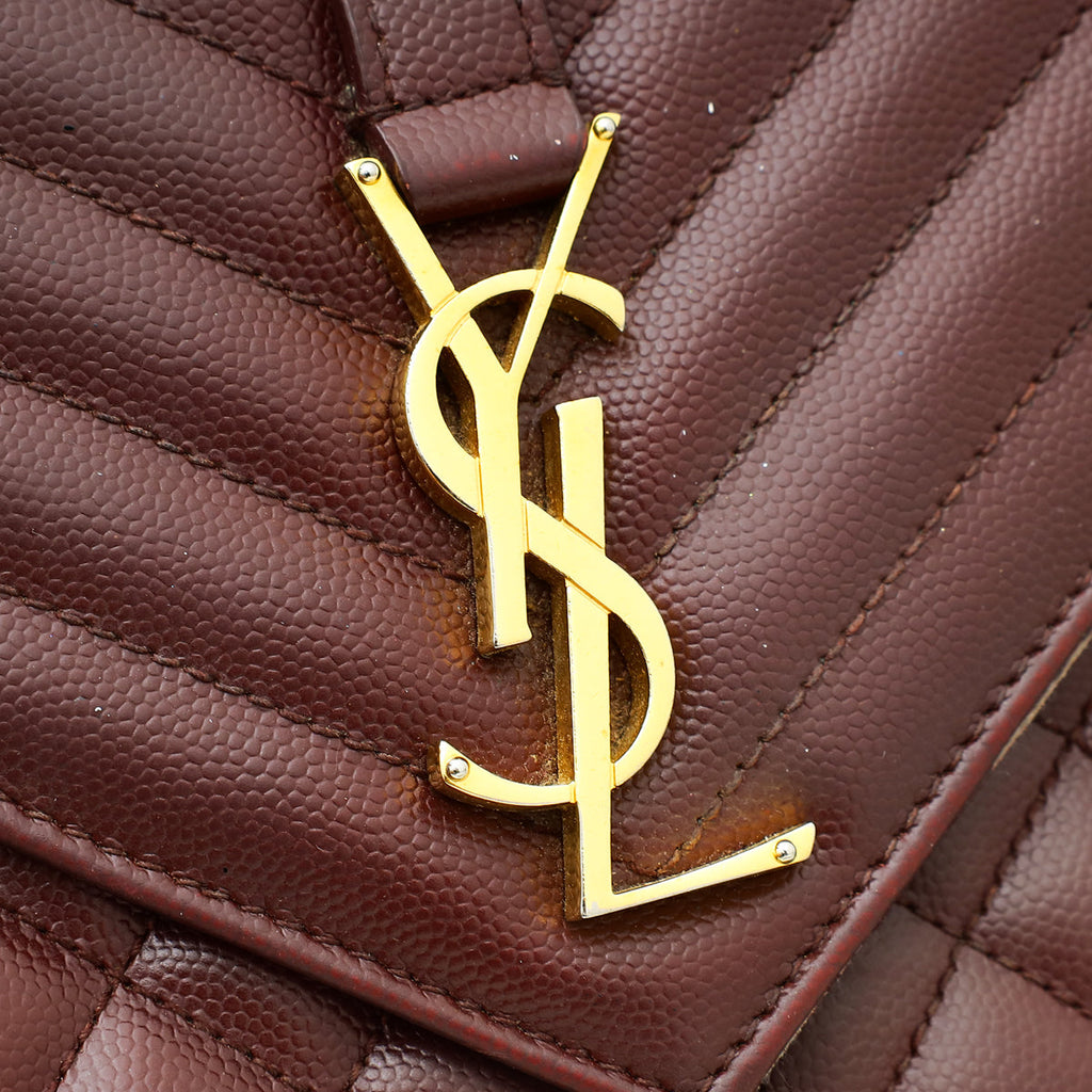 YSL Burgundy Mix Quilted Envelope Medium Shoulder Bag