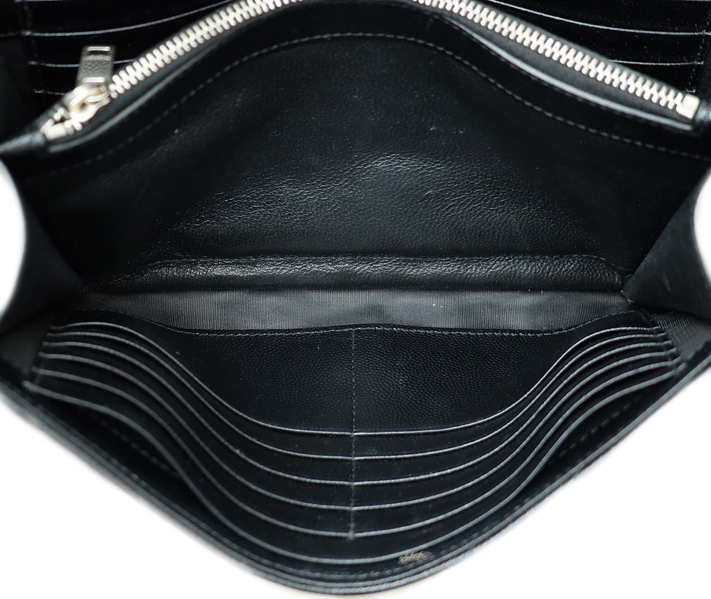 YSL Black Cassandre Chevron Wallet On Chain
