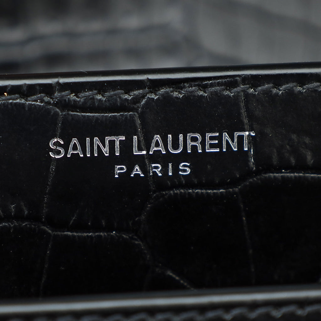 YSL Black Croco Embossed Sunset Medium Bag