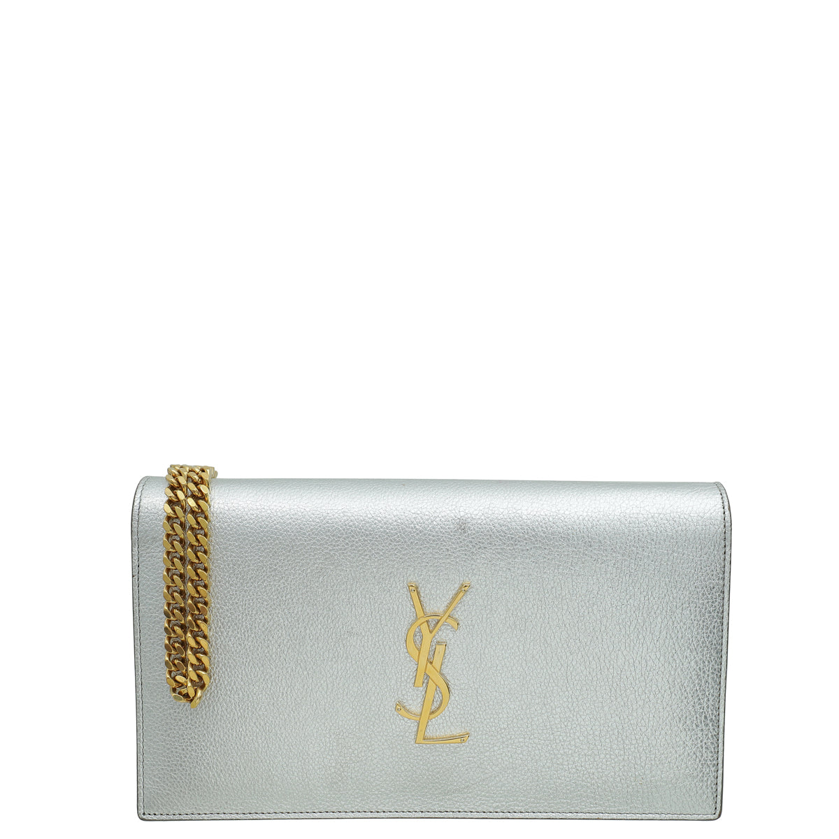 YSL Metallic Silver Kate Wallet on Chain