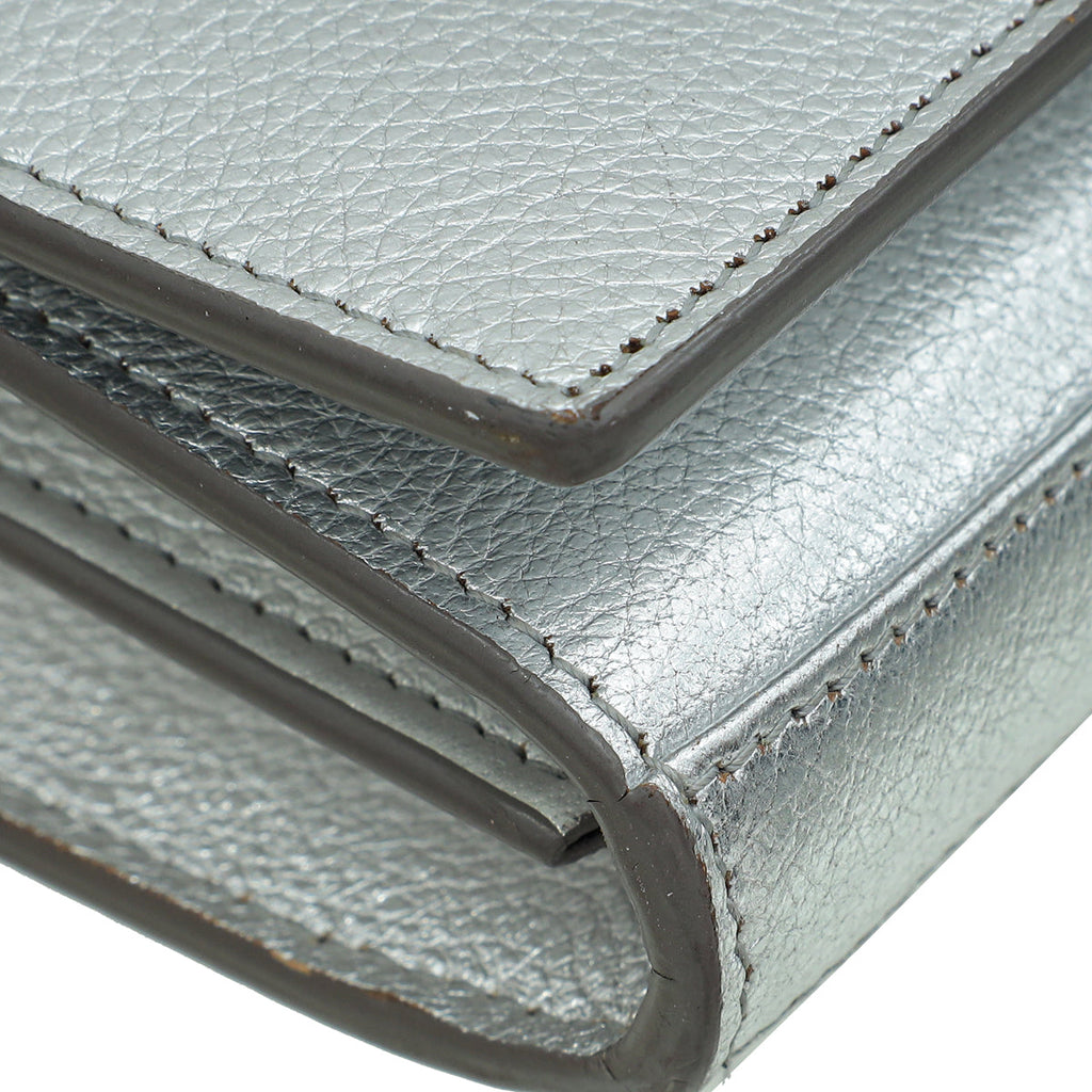 YSL Metallic Silver Kate Wallet on Chain