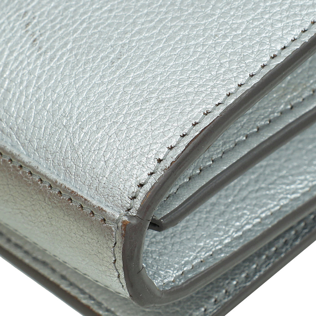 YSL Metallic Silver Kate Wallet on Chain