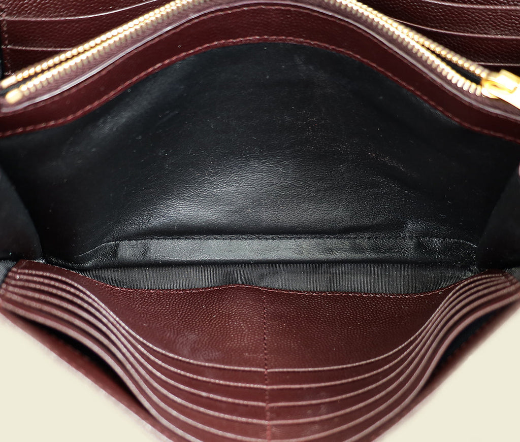 YSL Burgundy Cassandre Chevron Wallet On Chain