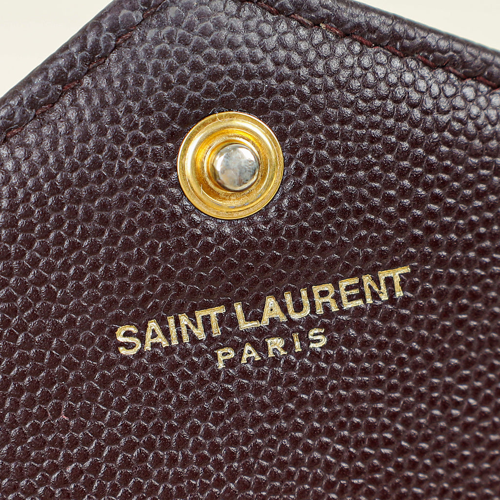 YSL Burgundy Cassandre Chevron Wallet On Chain
