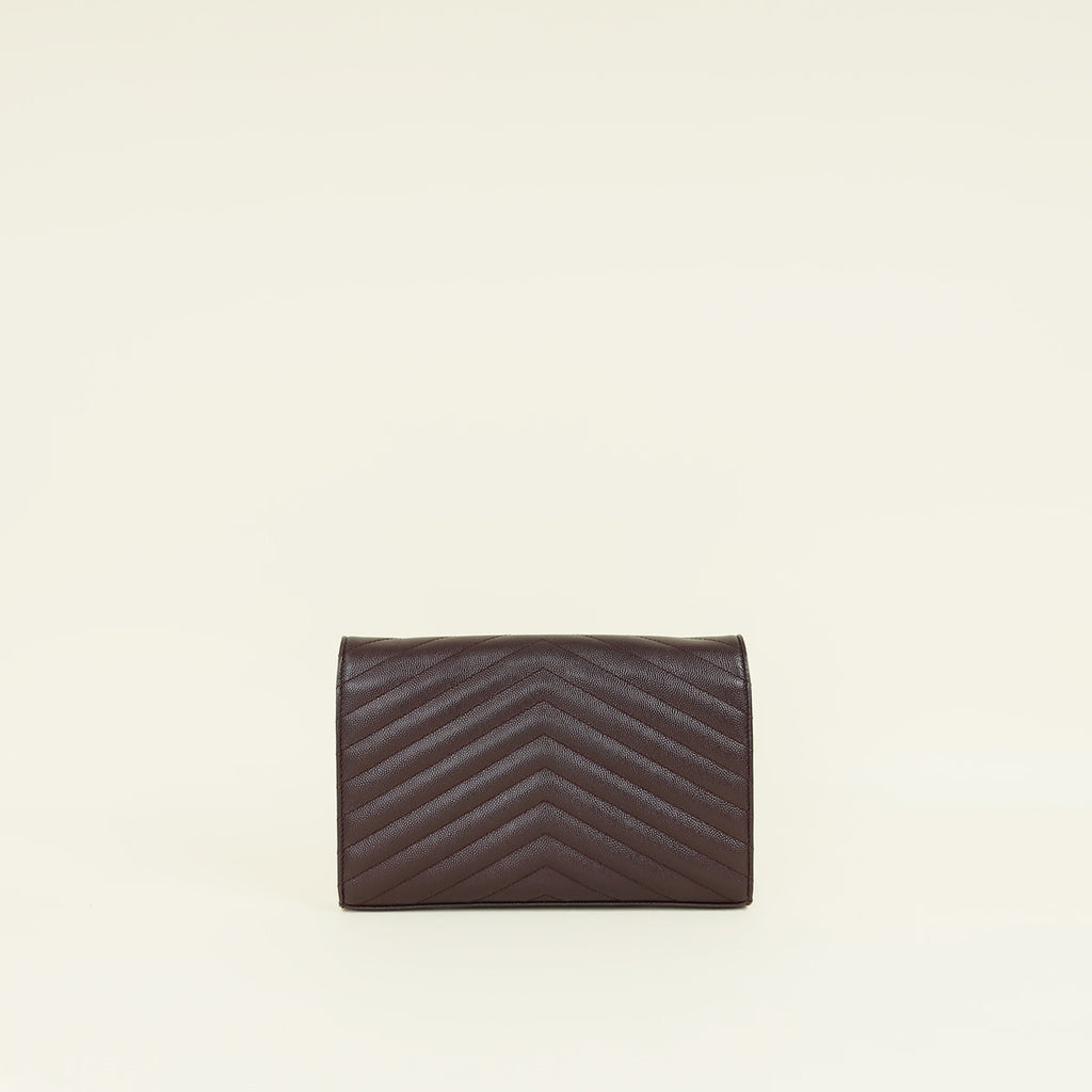 YSL Burgundy Cassandre Chevron Wallet On Chain