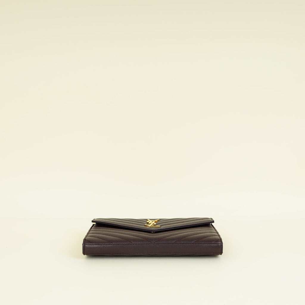 YSL Burgundy Cassandre Chevron Wallet On Chain