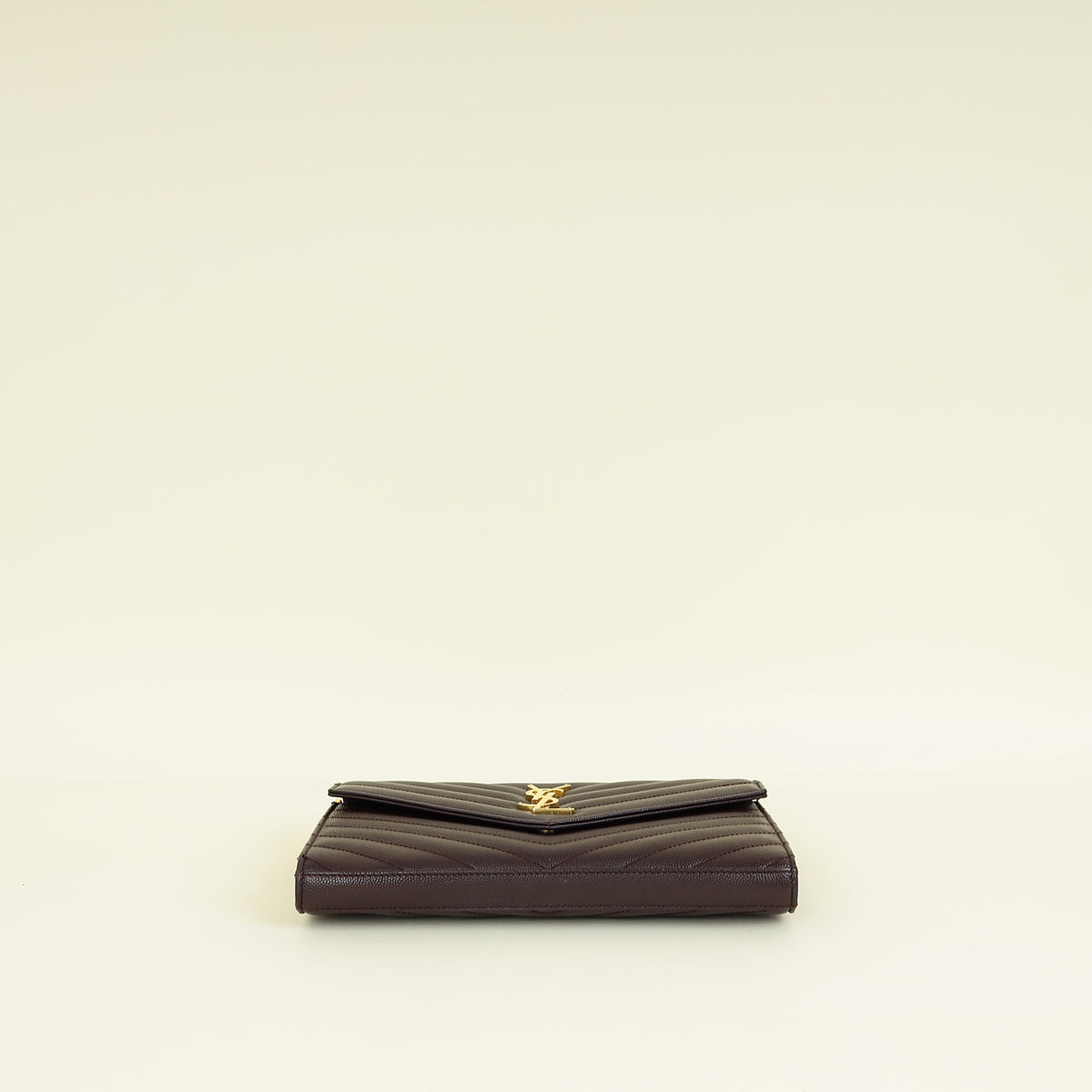 YSL Burgundy Cassandre Chevron Wallet On Chain