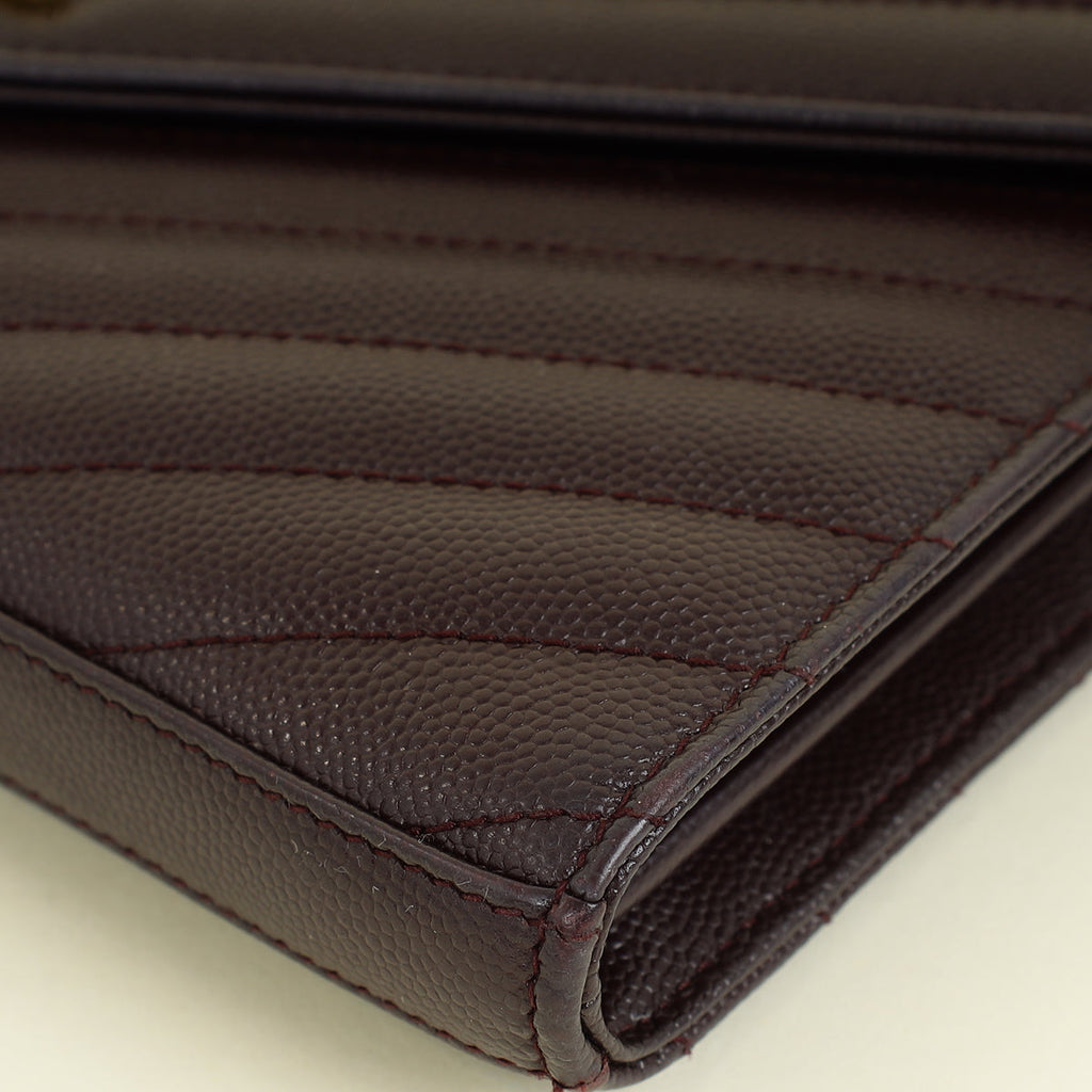 YSL Burgundy Cassandre Chevron Wallet On Chain