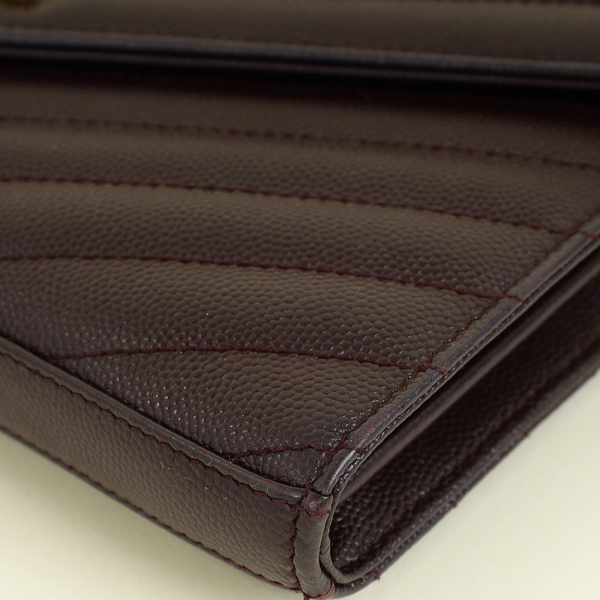 YSL Burgundy Cassandre Chevron Wallet On Chain