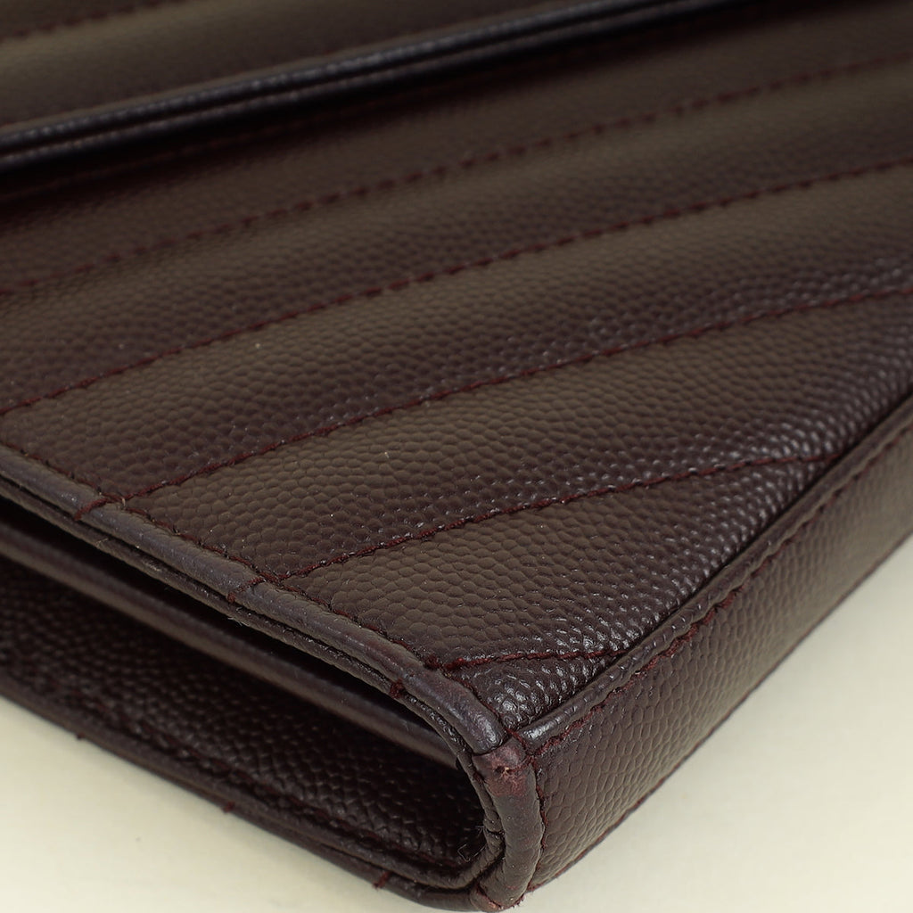 YSL Burgundy Cassandre Chevron Wallet On Chain