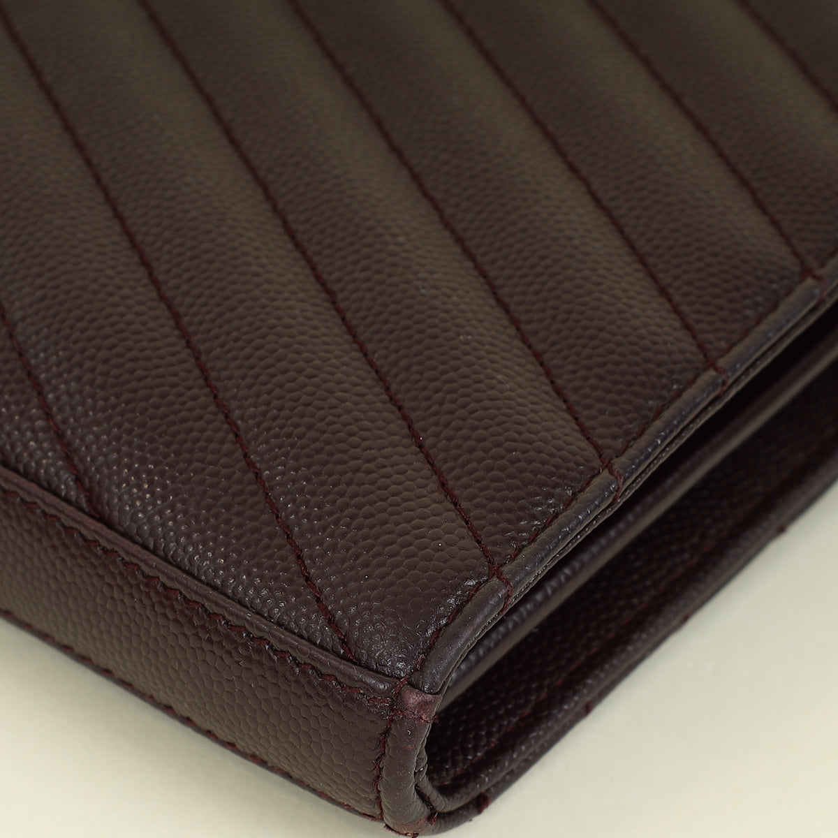 YSL Burgundy Cassandre Chevron Wallet On Chain