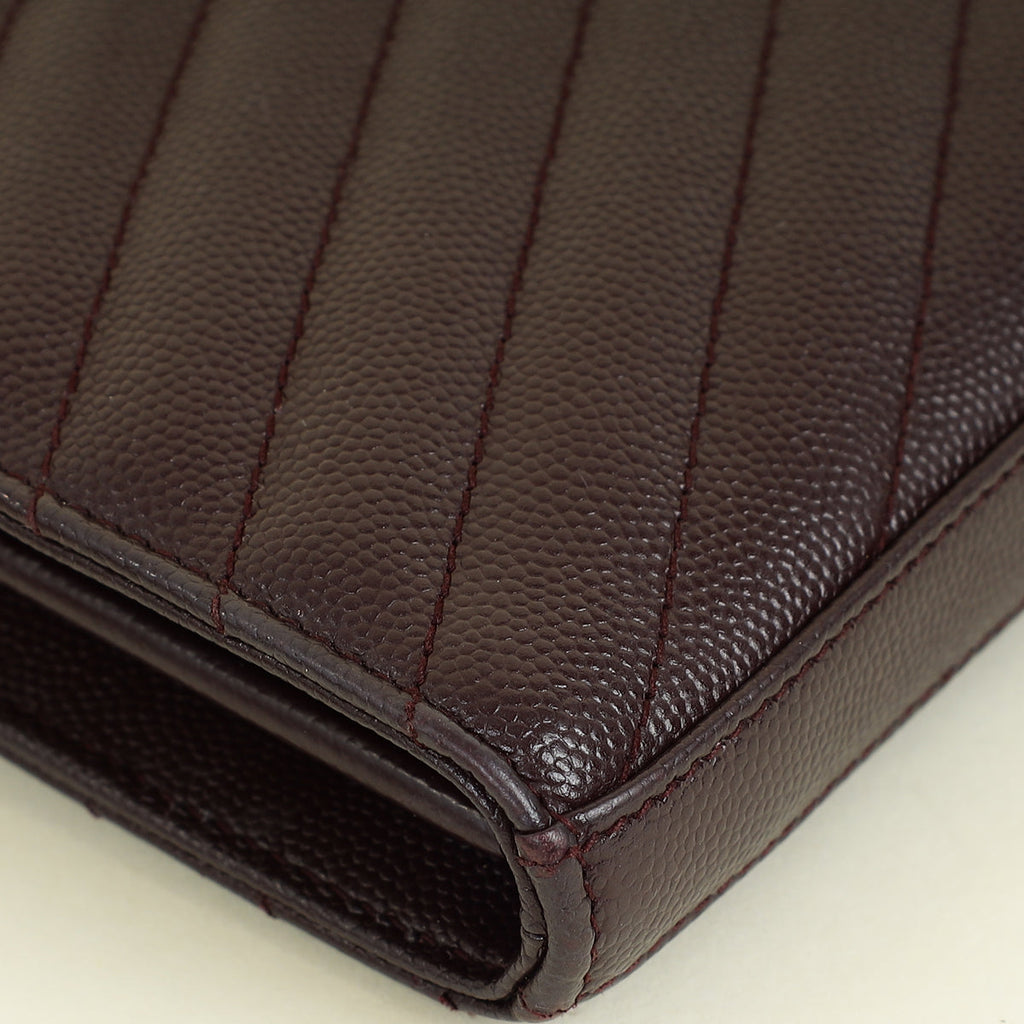 YSL Burgundy Cassandre Chevron Wallet On Chain