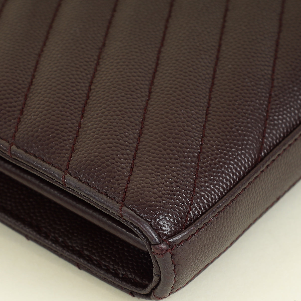 YSL Burgundy Cassandre Chevron Wallet On Chain