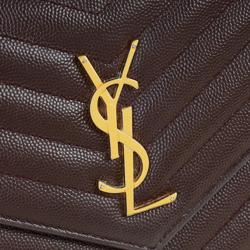 YSL Burgundy Cassandre Chevron Wallet On Chain
