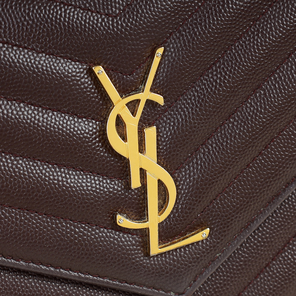 YSL Burgundy Cassandre Chevron Wallet On Chain