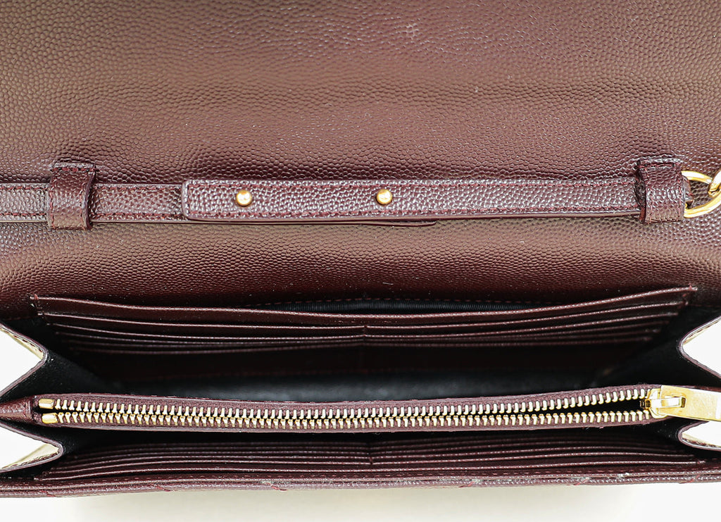 YSL Burgundy Cassandre Chevron Wallet On Chain