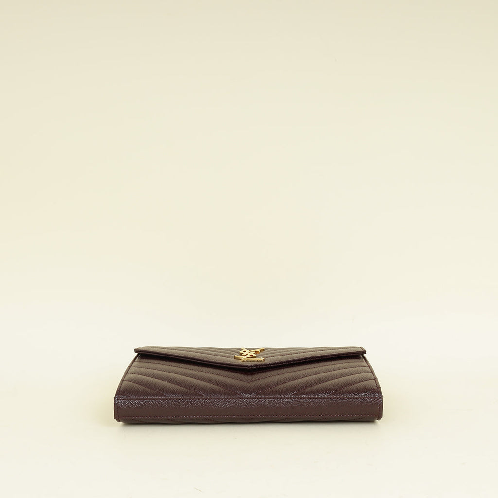 YSL Burgundy Cassandre Chevron Wallet On Chain