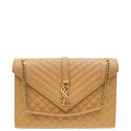 YSL Tan Monogram Mix Quilted Envelope Shoulder Large Bag