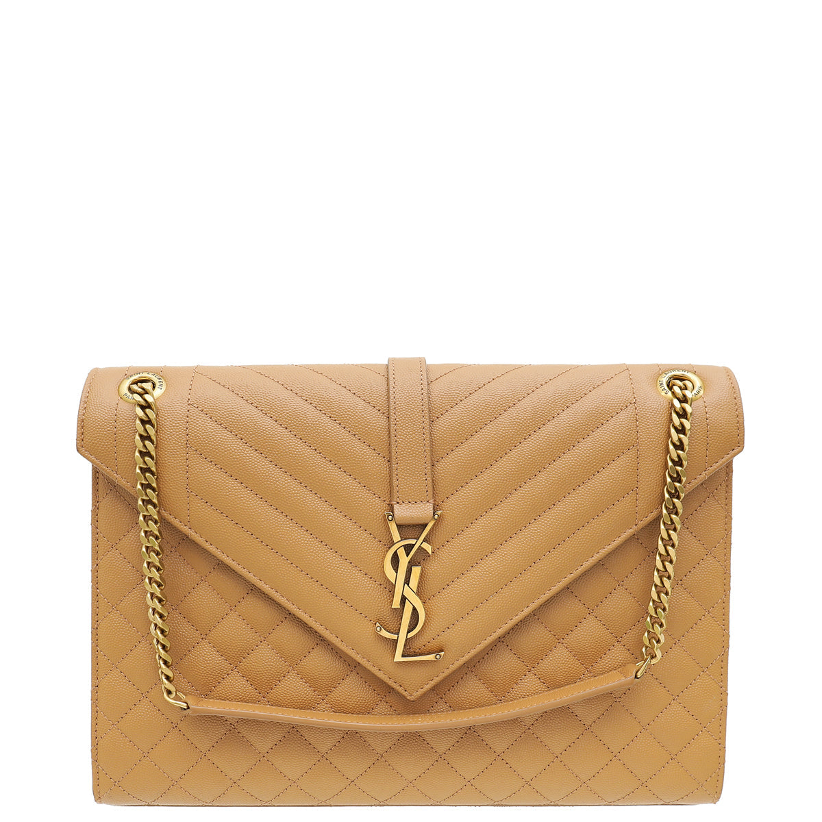 YSL Tan Monogram Mix Quilted Envelope Shoulder Large Bag