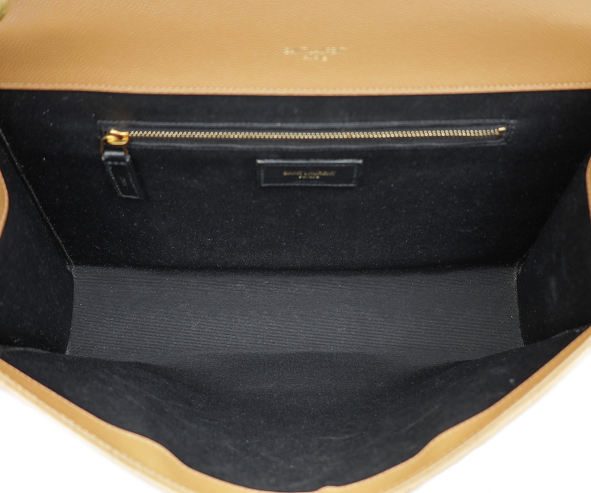 YSL Tan Monogram Mix Quilted Envelope Shoulder Large Bag
