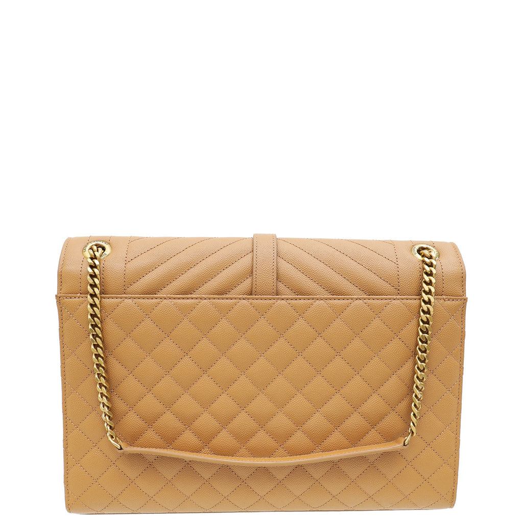 YSL Tan Monogram Mix Quilted Envelope Shoulder Large Bag