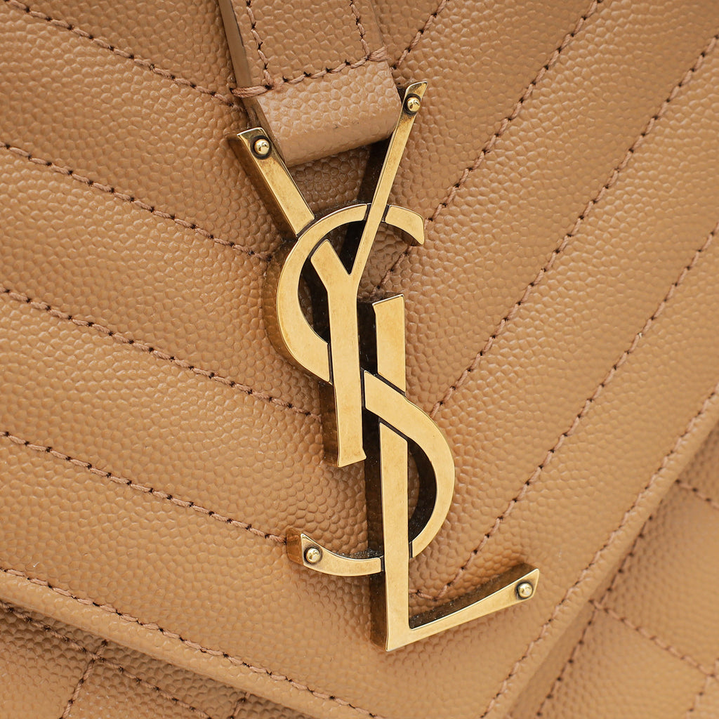 YSL Tan Monogram Mix Quilted Envelope Shoulder Large Bag