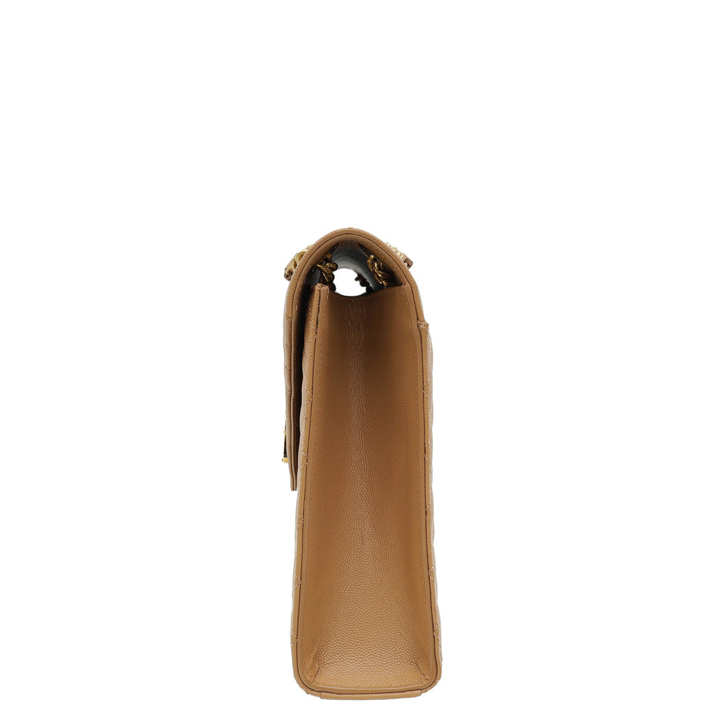 YSL Tan Monogram Mix Quilted Envelope Shoulder Large Bag